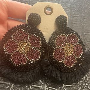 Olivia Dar - Anthropology Black Hanging Earrings with Beads